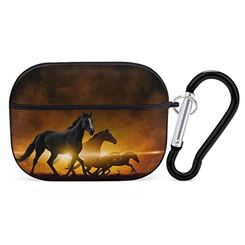 Compatible with AirPods Pro Case Cover with Keychain Running Horses Airpod Cases Accessories Portable Shockproof Protective Case for Women Men Girls Hard Headphone Case for Apple Airpods Pro