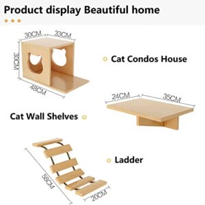 Cat Wall Shelves, Cat Wall Furniture, Cat Shelves and Perches for Wall, Cat Wall Steps Set with 2 Cat Condos House, 6 Cat Wall Shelves, 2Ladder, 1 Sisal Cat Scratching Post