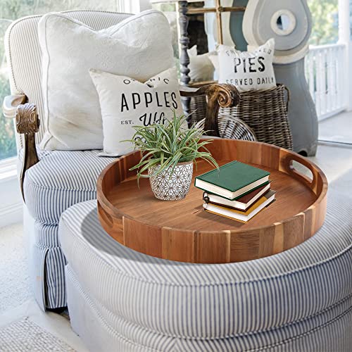 Extra Large Round Serving Tray | 20INCH | Heavy Duty Acacia Wood Trays for Big Ottoman Coffee Table Counter Giant Decorative Organizer Tray | Huge Kitchen Serveware Cheese Board Charcuterie Tray