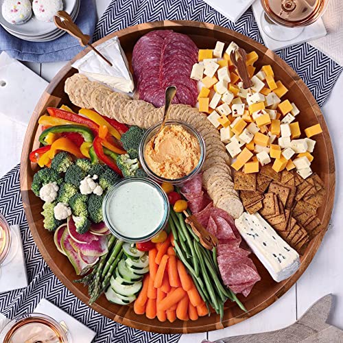 Extra Large Round Serving Tray | 20INCH | Heavy Duty Acacia Wood Trays for Big Ottoman Coffee Table Counter Giant Decorative Organizer Tray | Huge Kitchen Serveware Cheese Board Charcuterie Tray