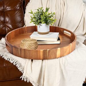 Extra Large Round Serving Tray | 20INCH | Heavy Duty Acacia Wood Trays for Big Ottoman Coffee Table Counter Giant Decorative Organizer Tray | Huge Kitchen Serveware Cheese Board Charcuterie Tray