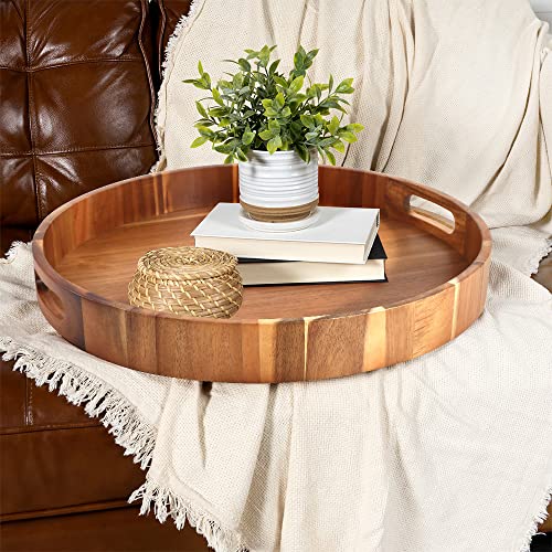 Extra Large Round Serving Tray | 20INCH | Heavy Duty Acacia Wood Trays for Big Ottoman Coffee Table Counter Giant Decorative Organizer Tray | Huge Kitchen Serveware Cheese Board Charcuterie Tray