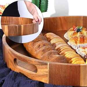 Extra Large Round Serving Tray | 20INCH | Heavy Duty Acacia Wood Trays for Big Ottoman Coffee Table Counter Giant Decorative Organizer Tray | Huge Kitchen Serveware Cheese Board Charcuterie Tray