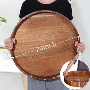 Extra Large Round Serving Tray | 20INCH | Heavy Duty Acacia Wood Trays for Big Ottoman Coffee Table Counter Giant Decorative Organizer Tray | Huge Kitchen Serveware Cheese Board Charcuterie Tray