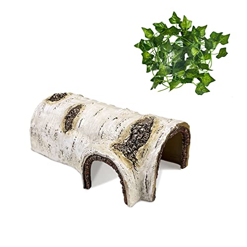 Reptile Hide Caves Simulation Tree Hideout Snake Hide Leopard Gecko Terrarium Plastic Plant Leaves Ornament Habitat Shelter Decor for Lizard Hermit Crab Spider Frog Amphibians Medium Size