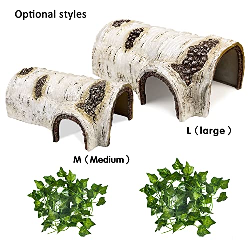 Reptile Hide Caves Simulation Tree Hideout Snake Hide Leopard Gecko Terrarium Plastic Plant Leaves Ornament Habitat Shelter Decor for Lizard Hermit Crab Spider Frog Amphibians Medium Size