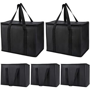 bodaon 5-pack insulated reusable grocery shopping bag, x-large frozen food cold, cooler bags with zippered top, black
