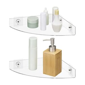 navaris acrylic corner shower shelves - set of 2 - no drilling clear bathroom shelves - self adhesive wall mounted transparent corner shelf - 2-pack