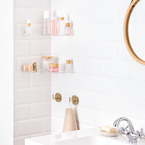 Navaris Acrylic Corner Shower Shelves - Set of 2 - No Drilling Clear Bathroom Shelves - Self Adhesive Wall Mounted Transparent Corner Shelf - 2-Pack