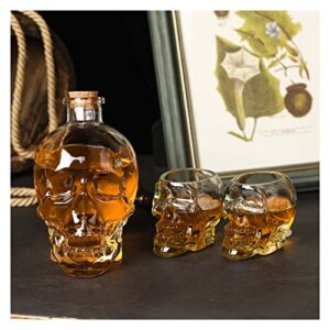skull decanter set-with 2 skull glass vodka glass for scotch, bourbon, liquor and cocktail（750ml) transparent