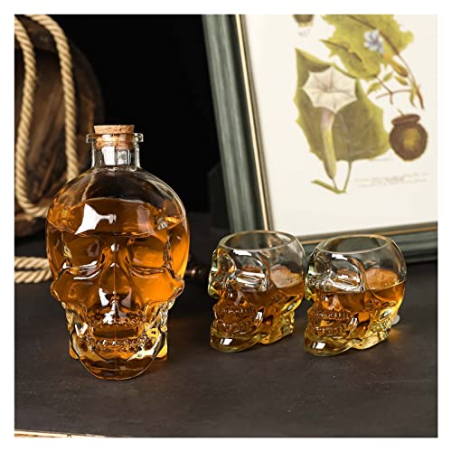 Skull decanter set-With 2 Skull glass vodka glass for Scotch, Bourbon, Liquor and Cocktail（750ML) Transparent