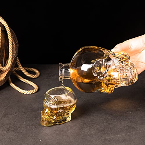 Skull decanter set-With 2 Skull glass vodka glass for Scotch, Bourbon, Liquor and Cocktail（750ML) Transparent