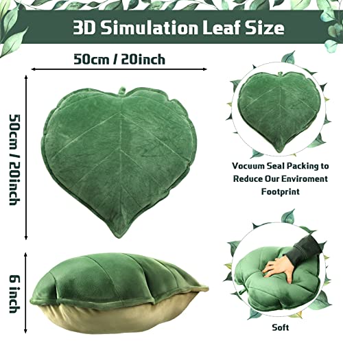 3 Pieces Leaf Pillow Leaf Shaped Throw Pillow Cushion 3D Leaves Soft Shaped Throw Pillow 20 x 20 Inches Decorative Sofa Cushion Green Plant Home Decoration for Car Bedroom Sofa Living Room, Green