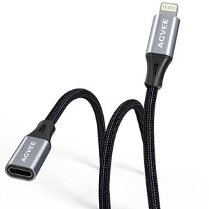 agvee 3.3ft lightning extension cable, braided female to male extender full function cord compatible with iphone ipad, data sync video audio & charging charger connector adapter, dark gray