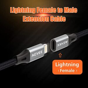 AGVEE 3.3ft Lightning Extension Cable, Braided Female to Male Extender Full Function Cord Compatible with iPhone iPad, Data Sync Video Audio & Charging Charger Connector Adapter, Dark Gray