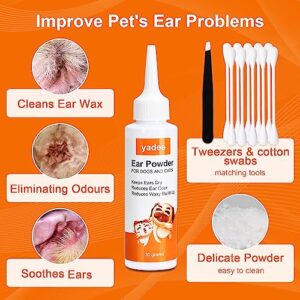 yadee Dog Ear Powder, Ear Hair Removal for Dogs Cats, 30gm Ear Cleaner Fresh Powder with Tweezers & Large Cotton Swabs, Remove Ear Wax & Odor for Pets