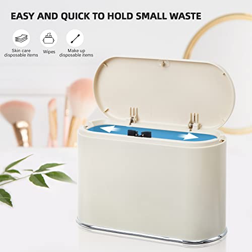 Small Trash can with lid - SYNCVIBE 0.5 Gallon Mini Garbage Can with Press Top Lid, 2 Liter Desktop Small Waste Basket, Small Countertop Garbage Can for Bedside, Living Room, Bathroom, Coffee Table