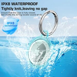 2 Pack IPX8 Waterproof AirTag Keychain Holder Case, Lightweight, Anti-Scratch, Easy Installation,Soft Full-Body Shockproof Air Tag Holder for Luggage,Keys, Dog Collar (Pink+Blue)