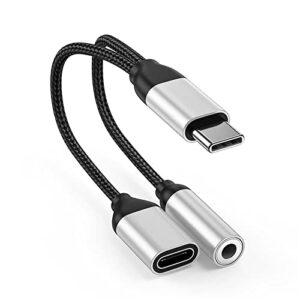 usb c to 3.5mm headphone and charger adapter, 2 in 1 usb c splitter to audio jack & fast charging dongle cable, compatible with samsung galaxy s20 s21+, note 20 10, google pixel 2 3 4 xl…