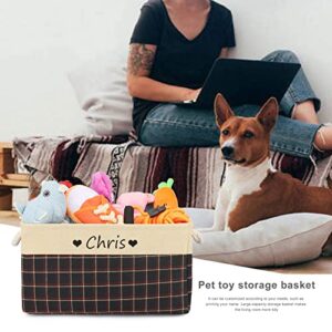 TONYFY Personalized Foldable Storage Basket, Plaid Customized Pet's Name Storage Box with Handles for Organizing Dog Toys, Clothing, Apparel & Accessories (Heart Black Beige-L)