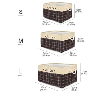 TONYFY Personalized Foldable Storage Basket, Plaid Customized Pet's Name Storage Box with Handles for Organizing Dog Toys, Clothing, Apparel & Accessories (Heart Black Beige-L)