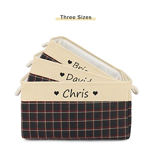 TONYFY Personalized Foldable Storage Basket, Plaid Customized Pet's Name Storage Box with Handles for Organizing Dog Toys, Clothing, Apparel & Accessories (Heart Black Beige-L)