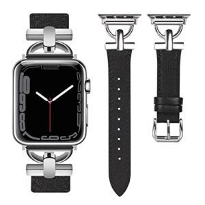 Wearlizer Leather Band Compatible with Apple Watch Band Women 38mm 40mm 41mm 42mm 44mm 45mm 49mm(Ultra), Dressy Fancy Leather Strap with D-Shape Metal Buckle for iWatch Bands Series 8 SE 7 6 5 4 3 2 1