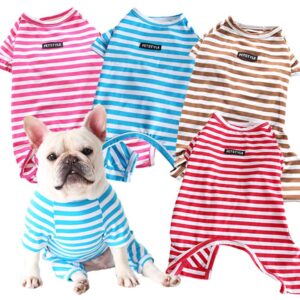 Harikaji Dog Pajamas,Dog Striped Jumpsuit Pet Clothes Leg Cover Pjs for Cats Dogs(Pink,L)