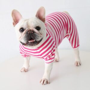 Harikaji Dog Pajamas,Dog Striped Jumpsuit Pet Clothes Leg Cover Pjs for Cats Dogs(Pink,L)