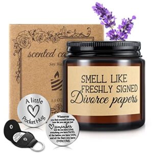 coume 3 pcs divorce lavender scented candle gifts for women funny candles pocket hug token and pu leather keychain breaking up friends sister coworker men female