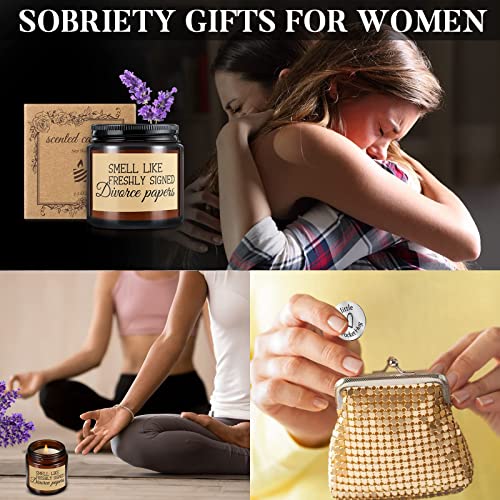 Coume 3 Pcs Divorce Lavender Scented Candle Gifts for Women Funny Candles Pocket Hug Token and PU Leather Keychain Breaking up Friends Sister Coworker Men Female