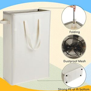 2 Pcs Slim Laundry Hamper with Handles Collapsible Laundry Basket Corner Hamper Narrow Laundry Hamper Thin Dirty Clothes Laundry Basket Bag, 45L (Beige)