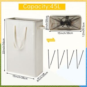 2 Pcs Slim Laundry Hamper with Handles Collapsible Laundry Basket Corner Hamper Narrow Laundry Hamper Thin Dirty Clothes Laundry Basket Bag, 45L (Beige)