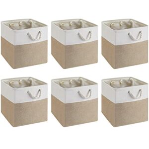 6 pieces cube storage bins small foldable storage cube baskets with sturdy carry handles multipurpose storage cube baskets organizer bin for home, office, nursery (white, light brown, 13 x 13 inch)
