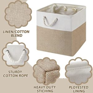 6 Pieces Cube Storage Bins Small Foldable Storage Cube Baskets with Sturdy Carry Handles Multipurpose Storage Cube Baskets Organizer Bin for Home, Office, Nursery (White, Light Brown, 13 x 13 Inch)