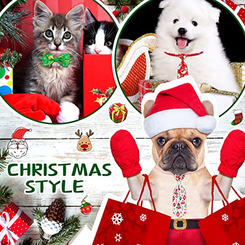 80 Pcs Christmas Dog Bow Ties 40 Pet Dog Bow Ties 40 Pet Neckties Santa Christmas Tree Snowman Candy Cane Adjustable Collar Dog Tie Accessories for Dog Cat Christmas Holiday Decoration (Santa Style)