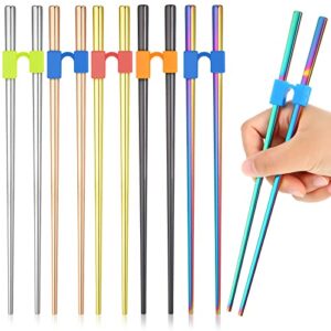 5 pairs reusable chopstick helpers non slippery training chopsticks for adult replaceable practice chopsticks heat resistant chopsticks holder with clip for trainer(bright colors,stainless steel)