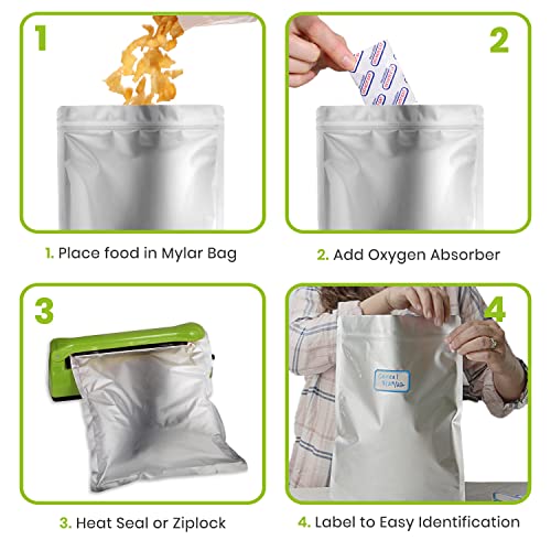 10pcs 5 Gallon Mylar Bags for Food Storage - 10 Mil Thick - Mylar Bags 5 Gallon with Oxygen Absorbers 2500cc - Ziplock Resealable Mylar Bags - Bolsas Mylar 5 Galones