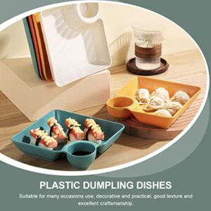 Hemoton Paper Plates 4Pcs Ceramic Dumpling Plate with Sauce Compartment, 7.2 * 7.2 inch Serving Plate with Sauce Holder, Chips and Salsa Plate, Serving Plate with Sauce Divider Platter Cheese Board