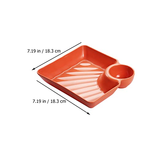 Hemoton Paper Plates 4Pcs Ceramic Dumpling Plate with Sauce Compartment, 7.2 * 7.2 inch Serving Plate with Sauce Holder, Chips and Salsa Plate, Serving Plate with Sauce Divider Platter Cheese Board