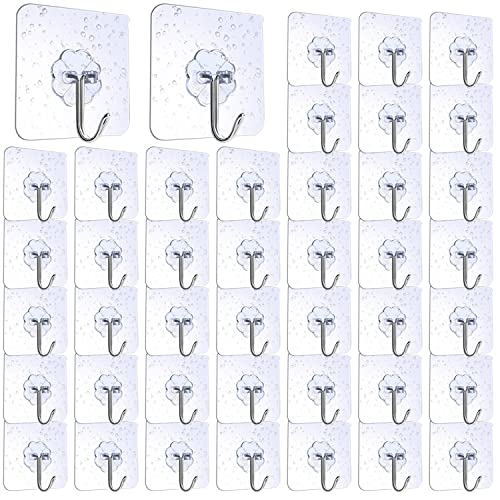 Starsea Wall Hooks, 42 Packs Heavy Duty Self Adhesive Hooks 22lb(Max) Waterproof and Oilproof, Transparent Hooks for Kitchen and Bathroom/Ceiling/Hanger