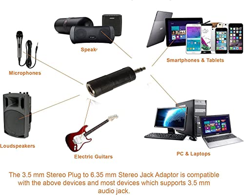 SHANFEILU 3.5mm 3 Pole Male Plug to 6.35mm Female Stereo Jack Audio Adapter 1/4 inch Female to 1/8 inch Male Headphone Microphone Converter Connector 2-Pack