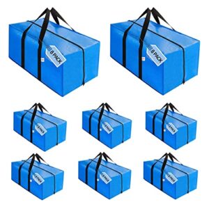 roman best heavy duty extra large moving bags 8 set with backpack straps strong handles and zippers - storage totes for space saving - ideal alternative to moving box - recycled material ( blue - set of 8 )