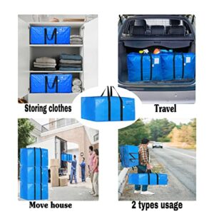 Roman Best Heavy Duty Extra Large Moving Bags 8 set With Backpack Straps Strong Handles and Zippers - Storage Totes For Space Saving - Ideal Alternative to Moving Box - Recycled Material ( Blue - Set of 8 )