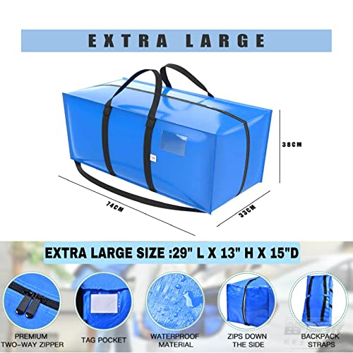 Roman Best Heavy Duty Extra Large Moving Bags 8 set With Backpack Straps Strong Handles and Zippers - Storage Totes For Space Saving - Ideal Alternative to Moving Box - Recycled Material ( Blue - Set of 8 )