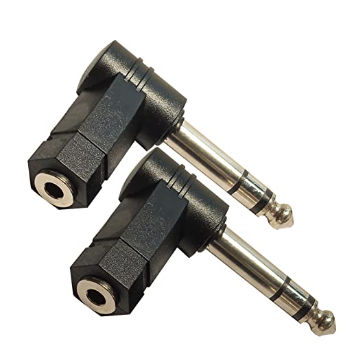 SHANFEILU 1/4 Inch TRS to 3.5mm Right Angle Adapter 90 Degree 6.35mm 3 Pole Male to 3.5mm Female Stereo AUX Headphone Audio Right Angle Converter Connector 2 Pcs