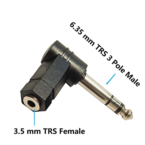 SHANFEILU 1/4 Inch TRS to 3.5mm Right Angle Adapter 90 Degree 6.35mm 3 Pole Male to 3.5mm Female Stereo AUX Headphone Audio Right Angle Converter Connector 2 Pcs