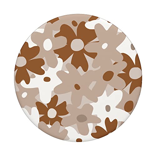Brown White Beige Flower Retro Modern Boho Bohemian Pattern PopSockets Swappable PopGrip