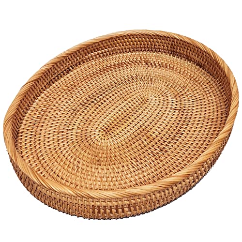 17" Extra Large Oval Rattan Severing Tray Without Handles for Fruit,Breakfast, Handwoven Fruit Vegetables Serving Basket,Kitchen Island Decorative Serving Tray for Drinks,Snack,Coffee and Tea,XX-L