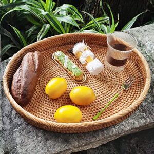 17" Extra Large Oval Rattan Severing Tray Without Handles for Fruit,Breakfast, Handwoven Fruit Vegetables Serving Basket,Kitchen Island Decorative Serving Tray for Drinks,Snack,Coffee and Tea,XX-L